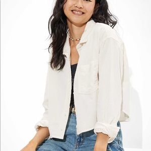 Cropped corduroy button up shirt